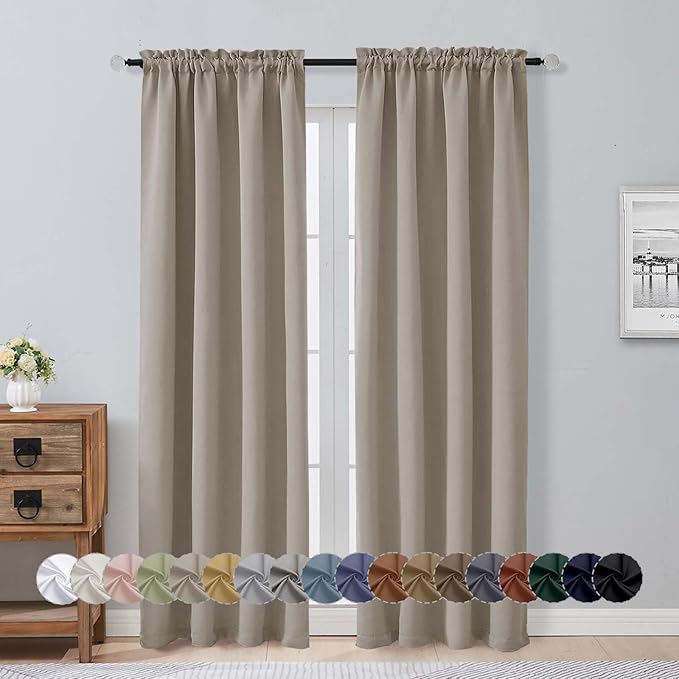 Aiyufeng Stone Blackout Curtains for Bedroom 84 Inch Length 2 Panels Set, Solid Thermal Insulated Privacy Living Room Window Treatment Curtains Blackout Drapes, W40 x L84 Inch, Stone