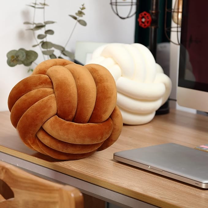 Petrella Knot Pillows Ball Round Throw Pillows Home Decor Cushion Decorative Aesthetic Throw Pillows,Caramel 11inch