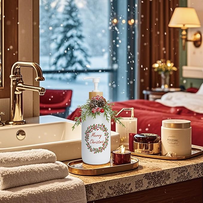 Christmas Soap Dispenser,Christmas Decoration Bathroom Hand Soap Dispenser and Christmas Kitchen Decor,Cute Christmas Soap Pump for Farmhouse Indoor Christmas Bathroom Decor(8.26inch)
