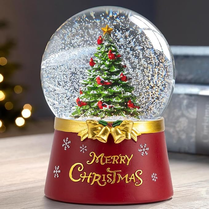 Christmas Snow Globe Lantern Water Glittering Christmas Tree Crown with Music & Timer, USB Lined/Battery Operated Lighted Water Lantern for Christmas Festival Decoration Gifts