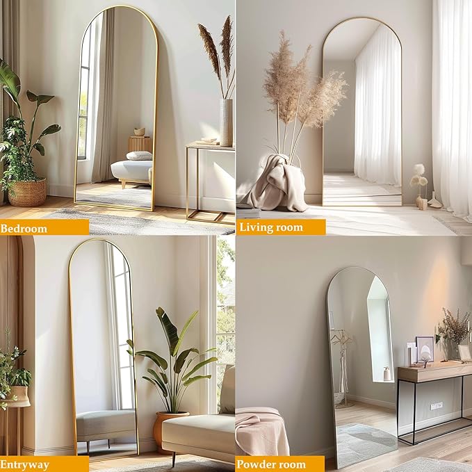 Arched Full Length Mirror, 64"X21" Large Floor Mirror, Full Body Mirrors for Leaning or Hanging, Standing Mirrors for Bedroom, Living Room,Dressing Room, Aluminum Alloy Frame, Gold