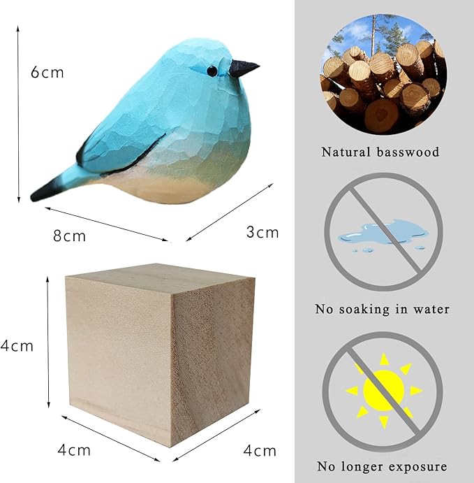 Handmade Wooden Carved Bird Decor Sculpted Hand-Painted Bird Figurines Small Home Decor Bird Statue Shelf Decor BFF Gifts for Bird Lovers (Suit 2)