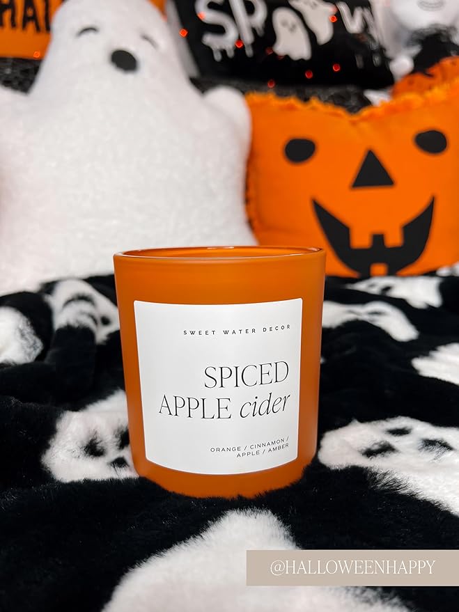 Sweet Water Decor Spiced Apple Cider Soy Candle | Orange, Lemon, and Cinnamon Scented Candle for Home | 15oz Orange Jar, 70+ Hour Burn Time, Made in The USA