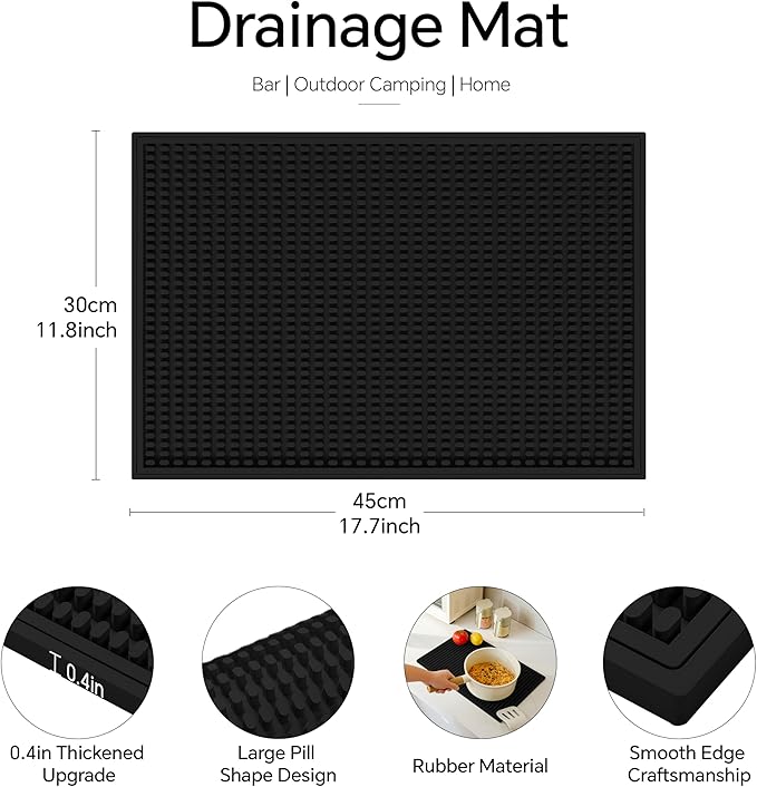 2 Pack Bar Mat, Home Bar Tool Drying Mats, Bar Accessories for The Home Bar Set 18''x12''(Black) for Bars, Outdoor Camping, Bar for Home