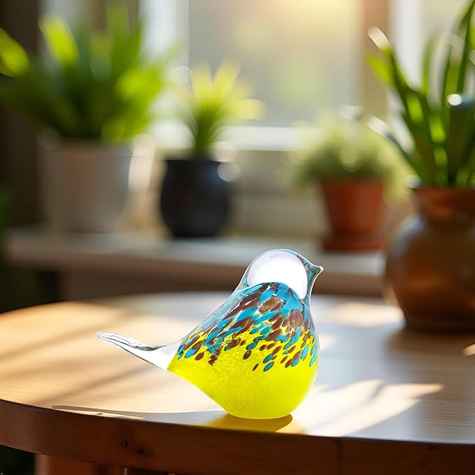 QFkris Blown Glass Bird Figurines Collectibles, Multi-Colored Bird Statue for Home Decor, Crystal Animal Paperweight Gift for Bird Lovers