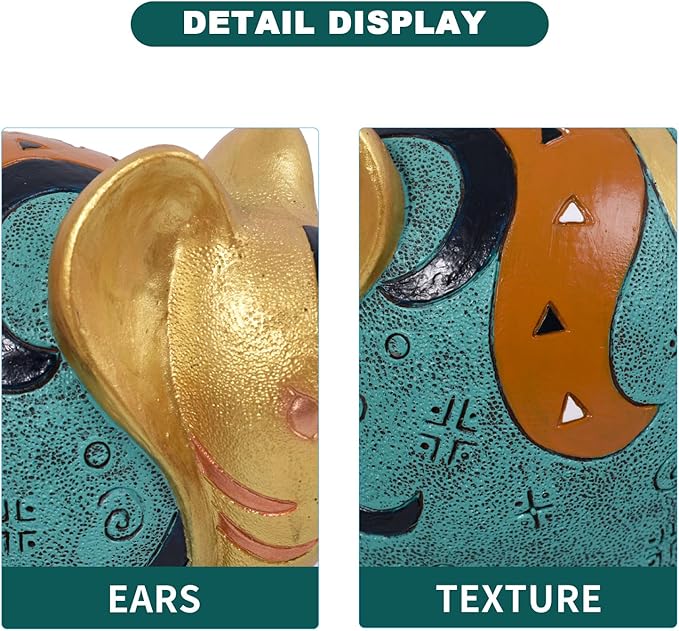 Elephant Statue Handcrafted Resin - 5.5" H Home Decor Sculpture for Bookshelf/Office/Desk - Gift for Housewarming/Christmas/Birthday (Colorful)
