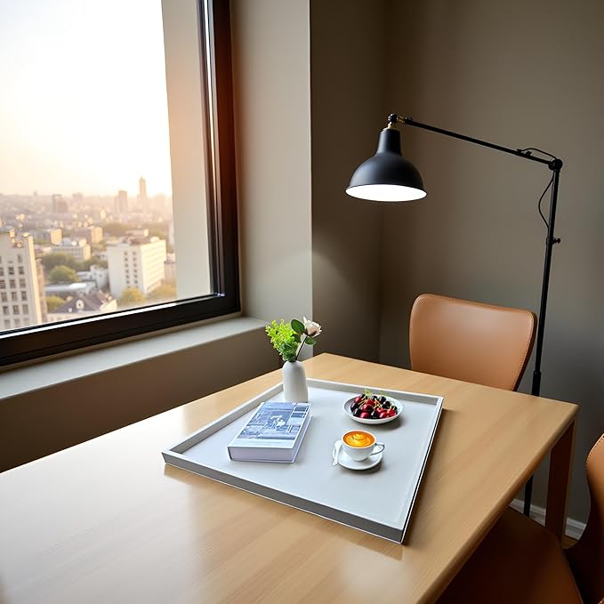 25*25 Inch Rectangular Ottoman Tray | Textured PU Leather, Waterproof & Heat-Resistant Storage for Coffee/Dining Tables, Sofa, Bed, Entertainment & Party (Tranquil Beige, 25 * 25in)