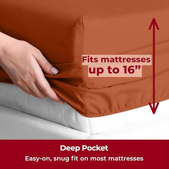 Mellanni Twin Sheets Set - 3 PC Iconic Collection Bedding - Hotel Luxury, Extra Soft, Cooling Bed Sheets - Wrinkle, Fade, Stain Resistant (Twin, Terracotta)