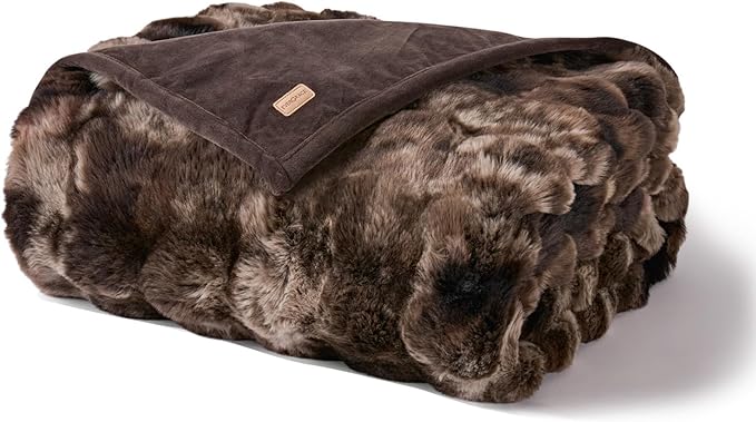 EverGrace Ultra Soft Luxury Fluffy Faux Rabbit Fur Throw Blanket, Thick Warm Bubble Throw for Bed, Cozy Plush Reversible Blankets for Couch, Chair, Sofa, Mocha Brown, 50x60 Inches