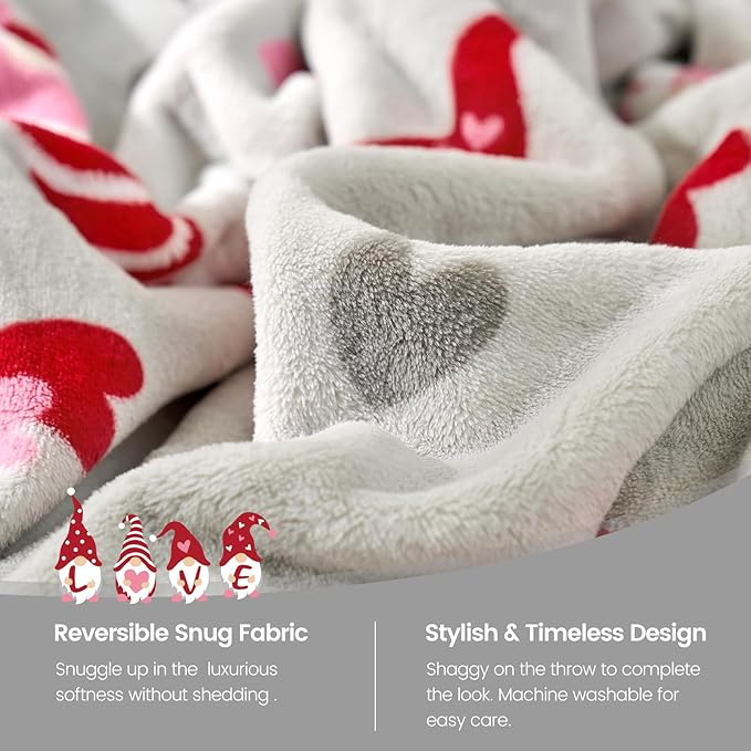 Cozy Bliss Gnome Love Heart Blanket Gift Ultra Soft Milkyplush™ Throw Blanket Cute gnome Pattern Heart Blankets for her Birthday Gift Blankets(Gnome Love,60"x80")