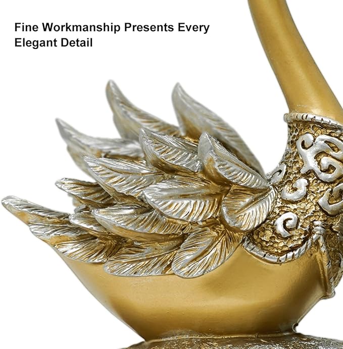 14.2" Gold Couple Swan Decor Figurine Modern Simulation Animal Sculpture Art Ornament Home Table Statue