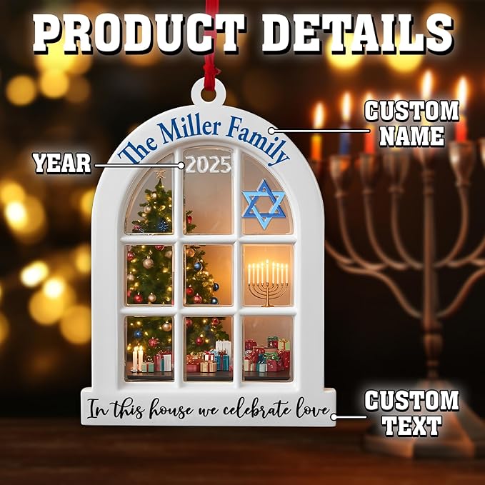 Personalized Hanukkah Ornaments for Tree - Merry Chrismukkah Jewish and Christian, Custom Christmas Hanukkah Ornaments 2025, Housewarming Gifts for Women Men