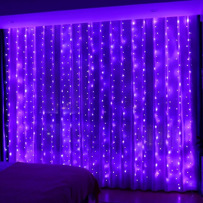 HXWEIYE 300LED Fairy Curtain Lights, 9.8x9.8Ft Purple USB Plug in 8 Modes Timer Christmas String Hanging Lights with Remote for Bedroom Backdrop Wedding Party Home Wall Garden Outdoor Indoor Decor