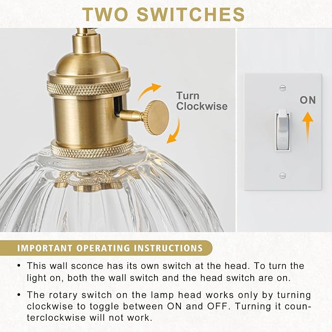 Wall Sconces Set of Two Hardwired, Vintage Sconce Light with Tulip Transparent Glass Lampshade, Bathroom Wall Lights with Switch, Gold Wall Light Sconces Wall Decor Set of 2