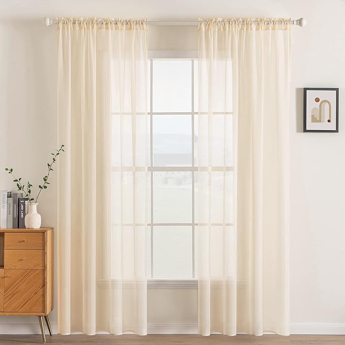 MIULEE 2 Panels Solid Color Sheer Window Curtains Elegant Window Voile Panels/Drapes/Treatment for Bedroom Living Room (54 X 72 Inches Cream Beige)