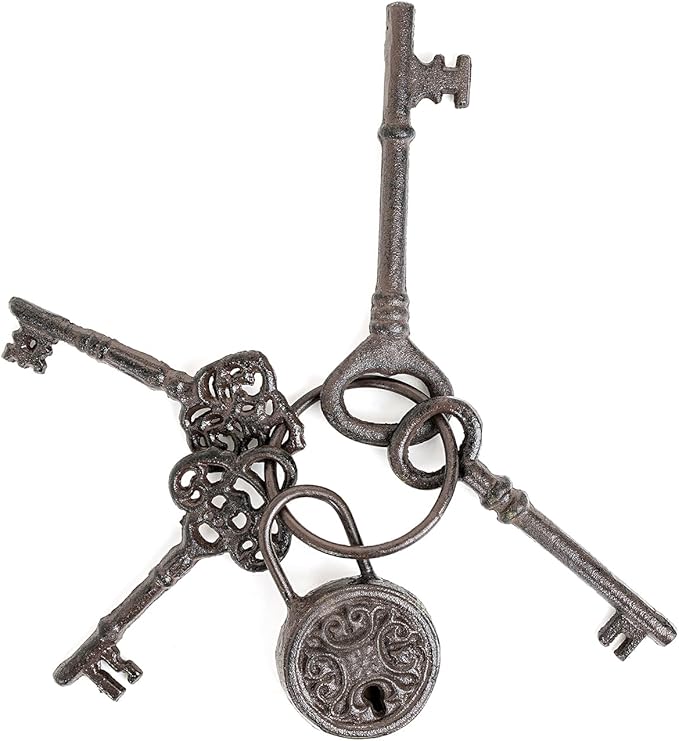 Sungmor Cast Iron Skeleton Keys - Antique Style Keyring Props, Pirate Treasure, Halloween Decor for Home Garden