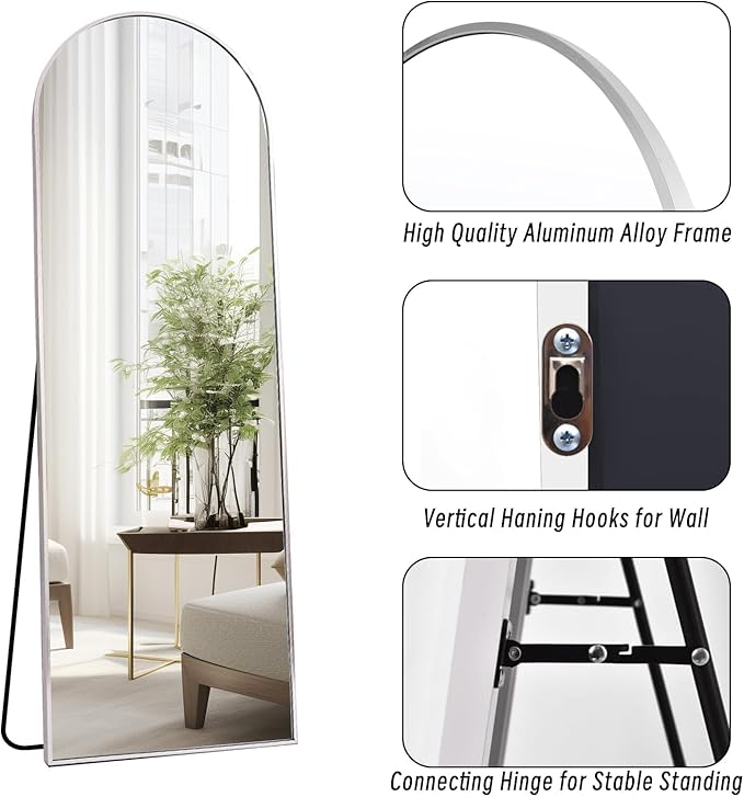 Full Length Mirror, 58"x18" Large Floor Mirror with Stand, Full Body Mirrors for Leaning or Hanging, Standing Mirrors for Bedroom, Living Room,Dressing Room, Aluminum Alloy Frame, White