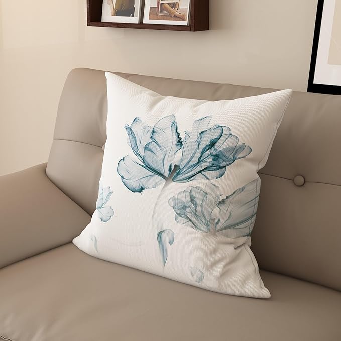 Textured Modern Minimalist Pillow Cover with Creative Floral Print, Digital-Printed Square Cushion Cover for Living Room Sofa (22 * 22inch-03025)