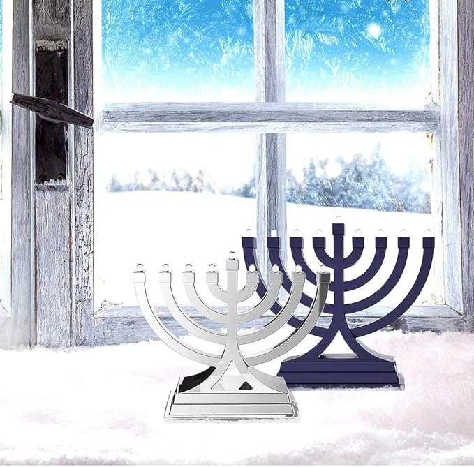 Zion Judaica Mini LED Hanukkah Menorah Battery or USB Operated - Multiple Light Settings On The Go Hanukkiah for Chanukah Decorations (Blue)