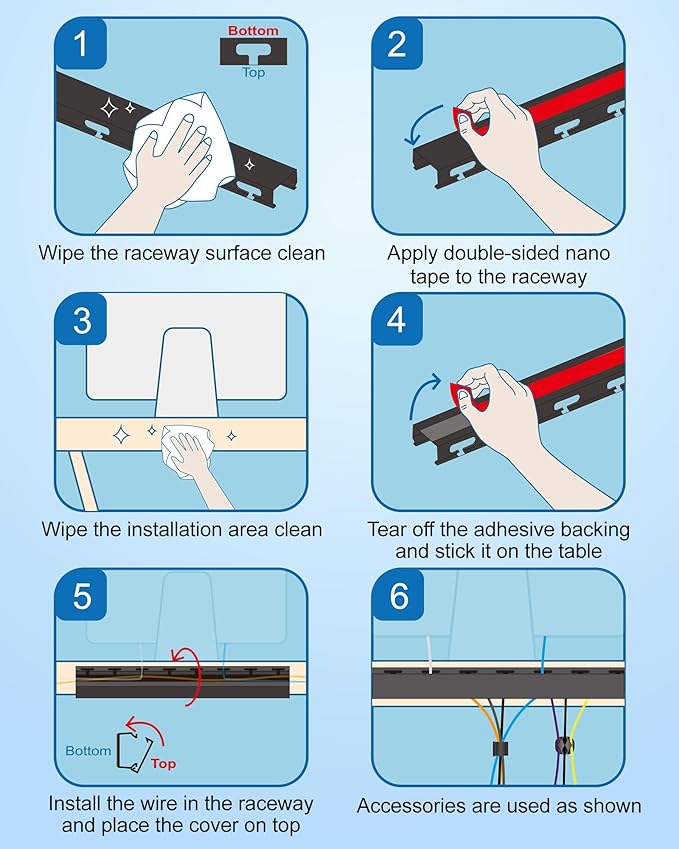 Upgraded Cable Management Under Desk with Big Hole,61(4X15.4) Inch Open Slot Cable Raceway Kit,Wire Cover and Desk Cable Organizer for Home & Office,Cord Hider Management to Hide Tv/Computer