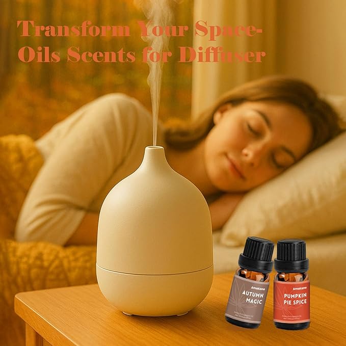 AmaKane Fall Fragrance Oil, Autumn Essential Oils for Diffuser, Soap Candle Making Scents, Pumpkin Pie Spice, Vanilla Cinnamon, Apple Cider, Fallen Leaves, Autumn Magic, Cinnamon Chai, 6x10 ml