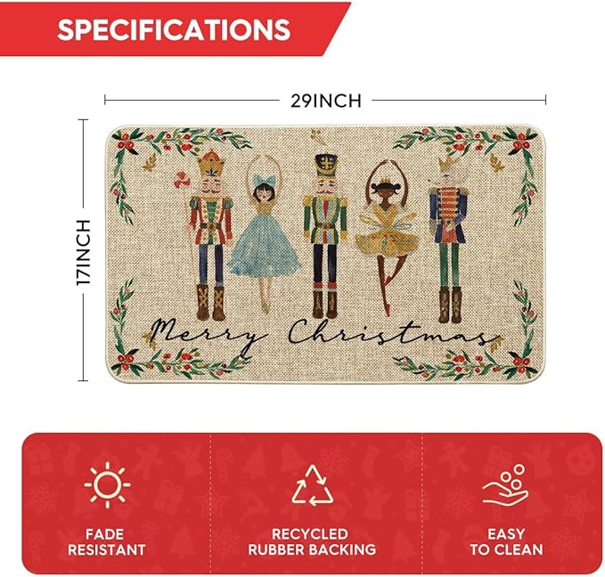 Artoid Mode Watercolor Nutcrackers Merry Christmas Doormat, Seasonal Winter Low-Profile Rug Switch Mat for Indoor Outdoor 17x29 Inch