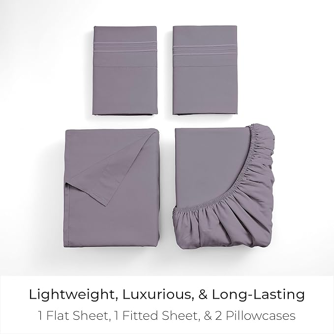 Mellanni California King Sheets Set - 4 PC Iconic Collection Bedding - Hotel Luxury, Extra Soft, Cooling Bed Sheets - Wrinkle, Fade, Stain Resistant (Cal King, Hazy Lilac)