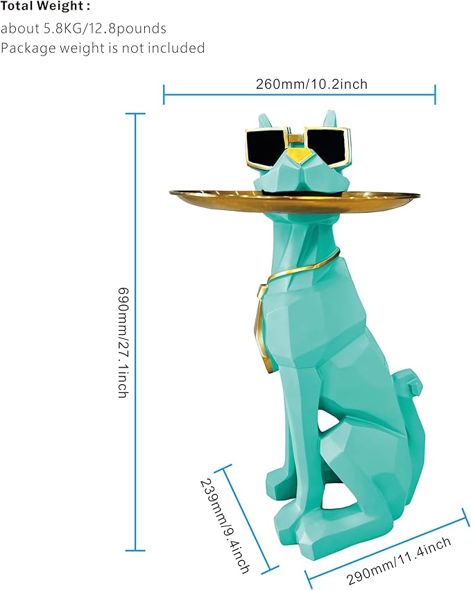 Beautiful and Elegant Decorative Pieces for Home, Dog Side Table with Tray and Storage,Dog 3D Sculpture Coffee Table Unique Home Decor (Green)