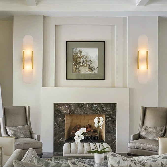 Modern Alabaster Wall Sconce, 19.7in, Gold, 13.8"L x 4.05"W x 3.2"H, Bedroom, Living Room, Stairs, Vanity, Hallway, Bedside, Bulb Included