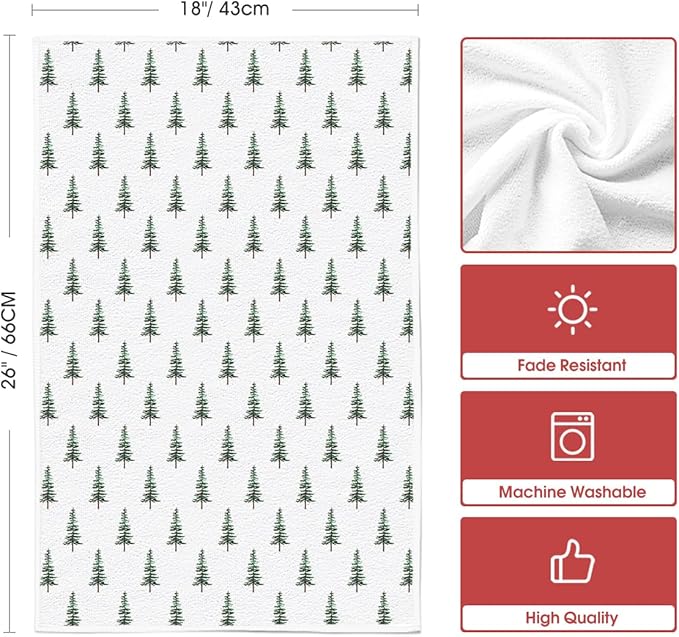 Artoid Mode Green Xmas Tree Christmas Kitchen Towels Dish Towels, 18x26 Inch Farmhouse Holiday Winter Decoration Cleaning Set of 2