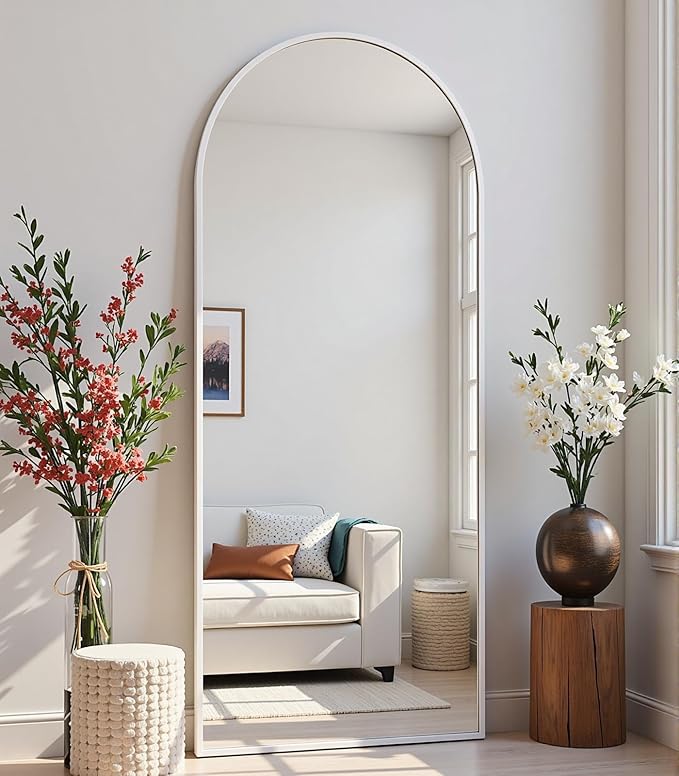 Full Length Mirror, 58"x18" Large Floor Mirror with Stand, Full Body Mirrors for Leaning or Hanging, Standing Mirrors for Bedroom, Living Room,Dressing Room, Aluminum Alloy Frame, White