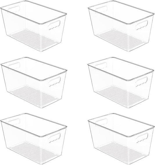 Vtopmart 6 PCS Clear Plastic Storage Bins, Pantry Organizer Containers with Handle for Refrigerator, Fridge, Cabinet, Kitchen, Countertops, Cupboard, Home Organization and Storage, XL