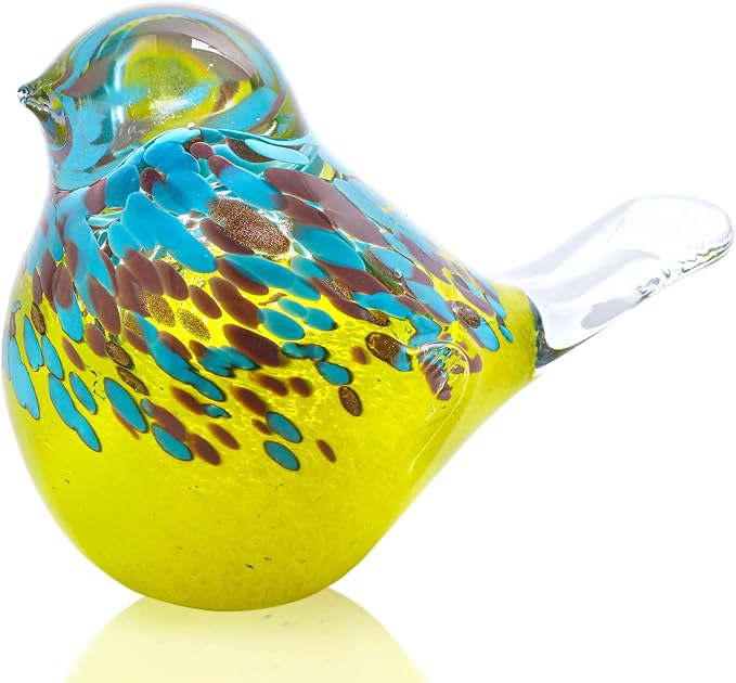QFkris Blown Glass Bird Figurines Collectibles, Multi-Colored Bird Statue for Home Decor, Crystal Animal Paperweight Gift for Bird Lovers