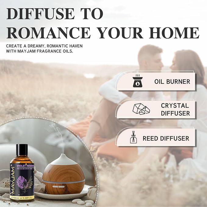 Violet Reverie Fragrance Oil Essential Oil, MAYJAM 3.38FL.OZ Violet Reverie Oil for Diffusers for Home, Long Lasting Scented Oils for Soap Candle Making - 100ML