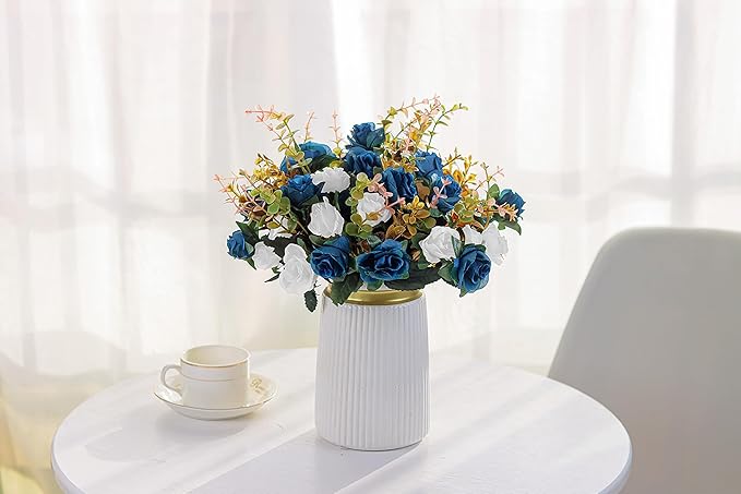 Artificial Flowers,2 Packs of Artificial Roses.24 Little Rose Silk Flowers. Plastic Flowers,Plants for Home Hotel Wedding Christmas Tables Decorations.Cemetery Flowers Dark Blue