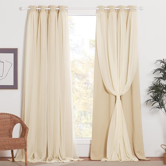 NICETOWN Nursery Sheer Plus Blackout Curtains for Girls Bedroom/Kids Livingroom/Sliding Door, Window Treatment Layered Curtains with Grommet Top (2 PCs, 108 inches Long, Tie Backs Included)