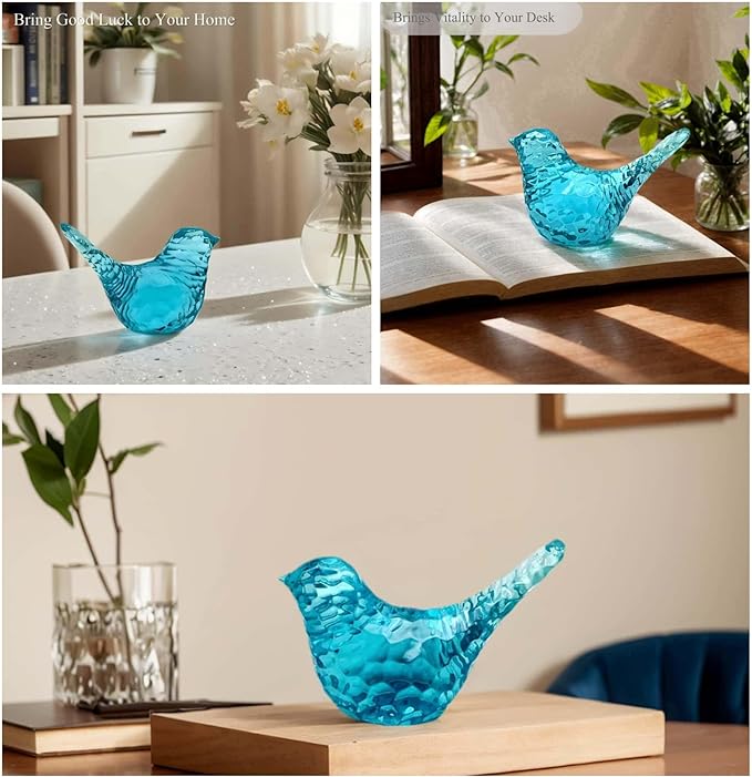 Aqua Blue Bird Figurines - Living Home Decor Accent, Decorative Gifts for Bird Lovers, Modern Resin Animal Statue Paperweight