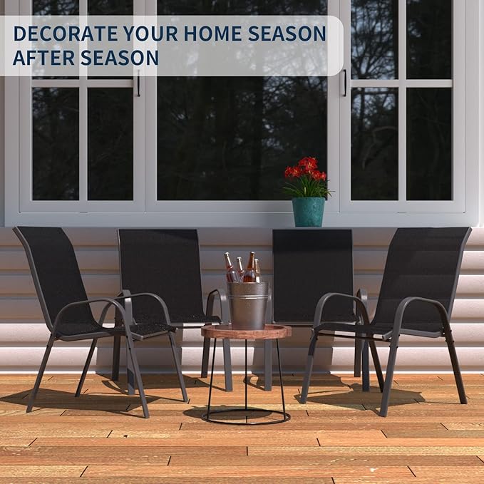 Amopatio Patio Chairs Set of 4, Outdoor Stackable Dining Chairs for All Weather, Breathable Garden Outdoor Furniture for Backyard Deck, Black