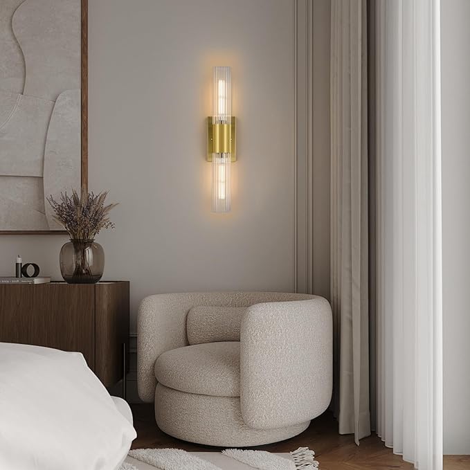 Wall Sconces Set of Two - Gold Bathroom Sconces Wall Lighting with Threaded Glass Wall Lighting Fixtures Mounted Lamps for Bedroom, Bathroom, Living Room, Hallway (Gold Water Pattern)