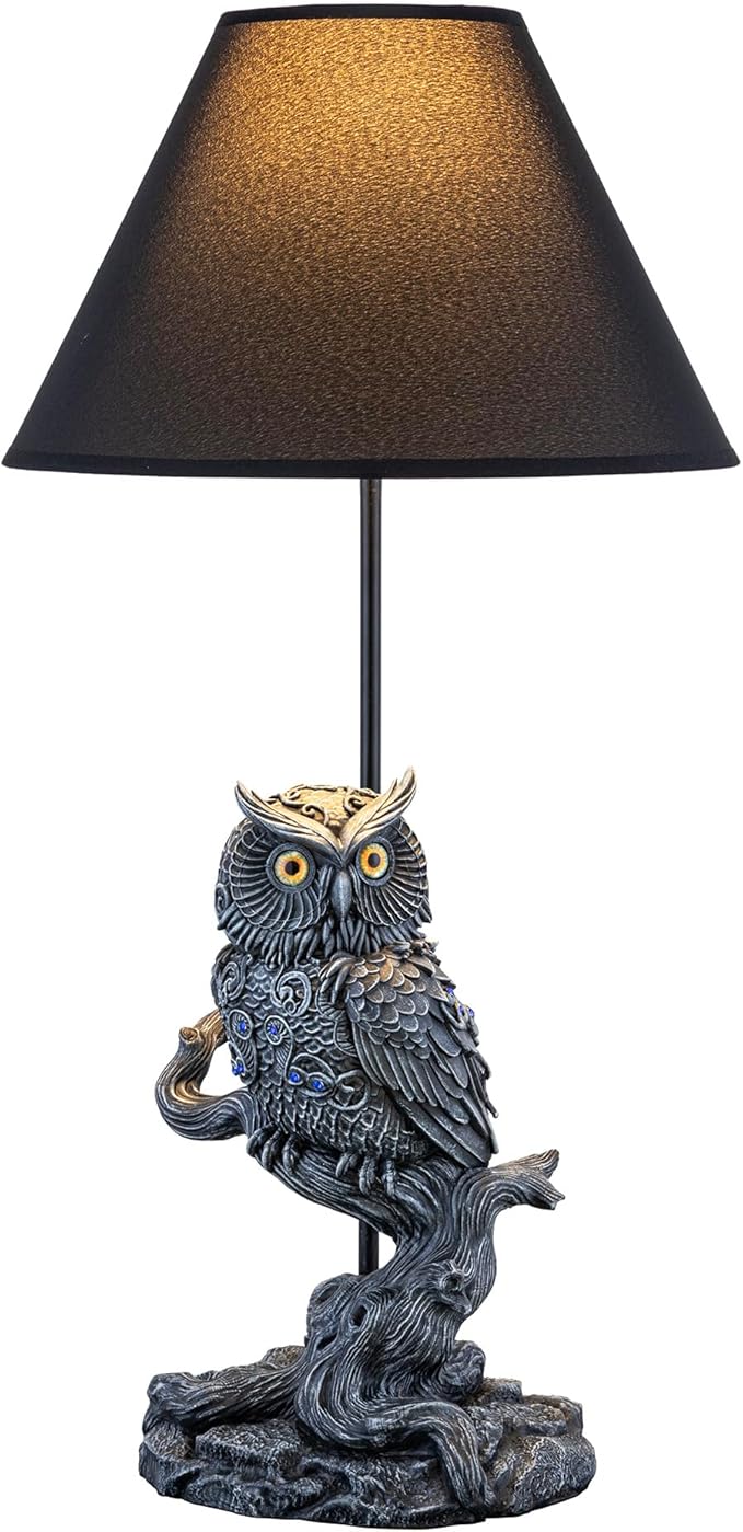 24.5" Wise Owl Table Lamp with Fabric Shade – Rustic Woodland Bedside & Nightstand Light, Farmhouse Animal Home Decor Accent, Nature Inspired Living Room Bedroom End Table Lighting