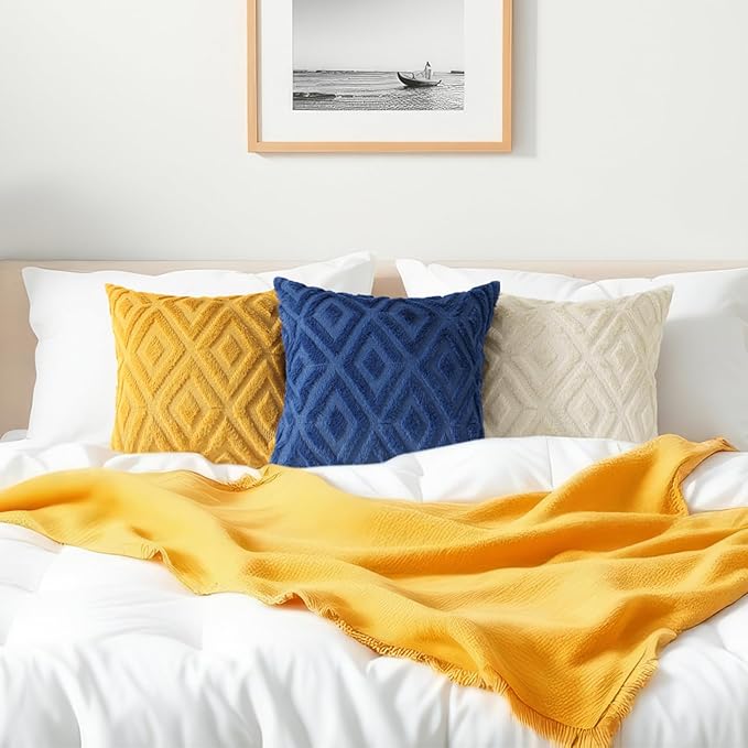decorUhome Couch Throw Pillow Covers 20x20 Set of 2, Decorative Soft Plush Faux Wool Neutral Accent Pillow Covers for Bed Sofa Living Room, Blue