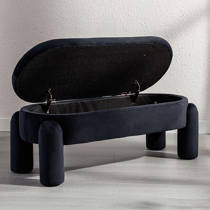 DUOMAY Storage Ottoman Bench, Velvet Upholstered Fabric Storage Bench End of Bed Stool for Bedroom Living Room Entryway, 44.75" Width, Black