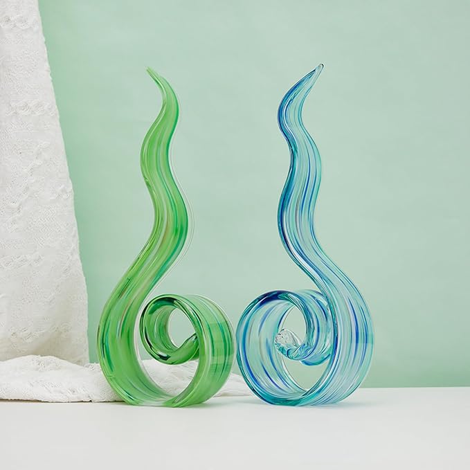 11.4" Tall Hand-Blown Glass Sculpture Murano-Style Sculpture Art Ornament Statue Figurines Home Decor Accent Piece Coastal Ocean Nautical Home Decor,Shelf,TV Stand,Tabletop Centerpieces,Wonderful Gift