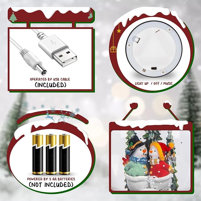 Snow Globe Christmas Decorations Indoor Snowman Musical Glitter Globe Light-up 6H Timer USB Lined/Battery Operated Snow Globe Christmas Decor,Winter Snowman Decorations for Home