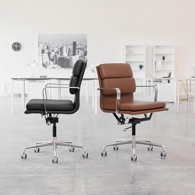 Laura Davidson Furniture SOHO II Padded Management Office Chair - Mid Back Desk Chair with Arm Rest, Swivel & Cushion Availability, Made of Poly-Cotton Fabric, Dark Blue Fabric, Computer Chair