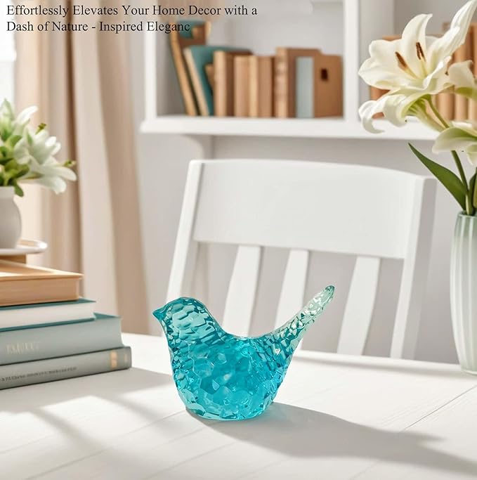 Aqua Blue Bird Figurines - Living Home Decor Accent, Decorative Gifts for Bird Lovers, Modern Resin Animal Statue Paperweight