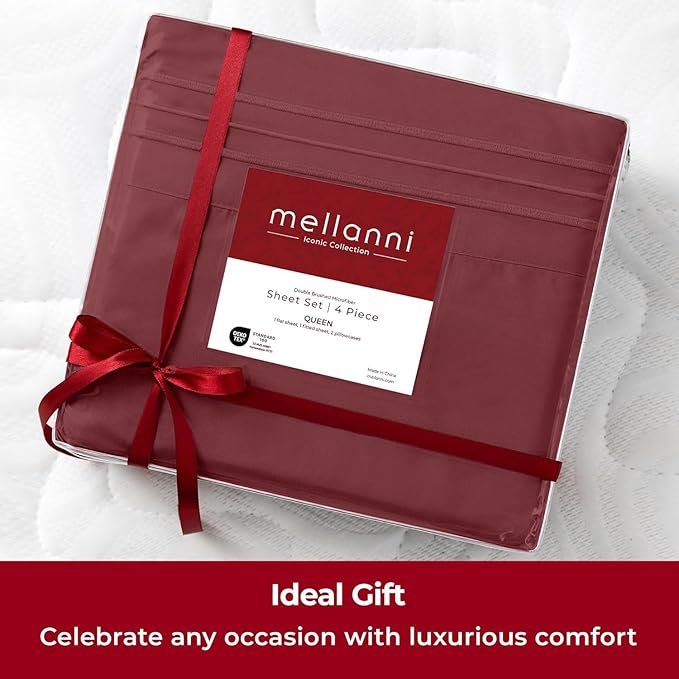 Mellanni Twin XL Sheets Set - 3 PC Iconic Collection Bedding - Hotel Luxury, Extra Soft, Cooling Bed Sheets - Wrinkle, Fade, Stain Resistant (Twin Extra Long, Burgundy)