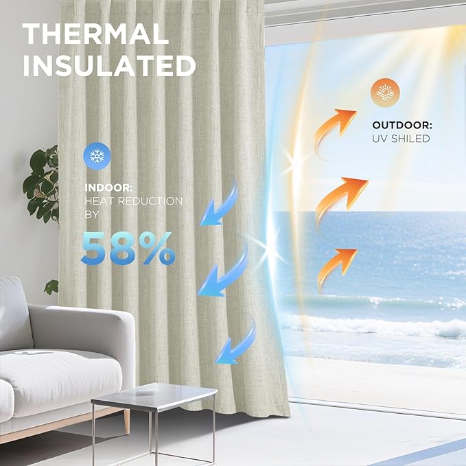 Joydeco Blackout Curtains for Bedroom - 100% Light Blocking 2 Panels Light Beige Drapes 66"W x 96"L, Thermal Insulated Room Darkening Curtains, Linen Textured for Living Room, Rod Pocket & Back Tabs