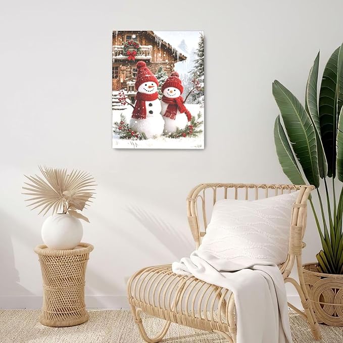 Zyphren Christmas Snowman Wall Art Winter Picture Wall Decor Snowman Canvas Print Painting Home Artwork Gifts for Living Room Bedroom Bathroom 16"x20"