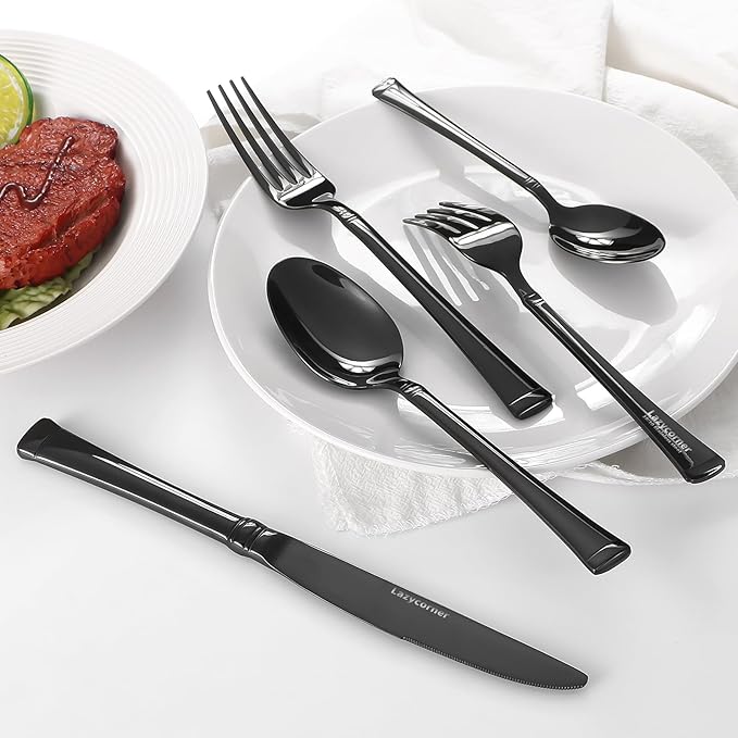 20-Piece Black Silverware Set,Service for 4,18/10 stainless steel Flatware Set,Mirror Polished Cutlery Set,Dishwasher Safe